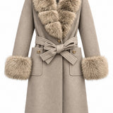 Veste ceinturée col fourrure