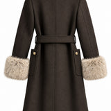 Veste ceinturée col fourrure