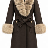 Veste ceinturée col fourrure