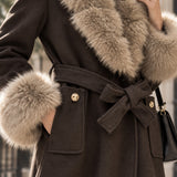 Veste ceinturée col fourrure