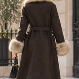 Veste ceinturée col fourrure