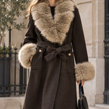 Veste ceinturée col fourrure