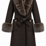 Veste ceinturée col fourrure