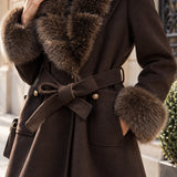 Veste ceinturée col fourrure