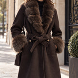 Veste ceinturée col fourrure