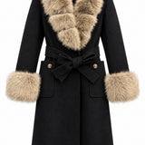 Veste ceinturée col fourrure