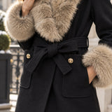 Veste ceinturée col fourrure