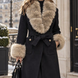 Veste ceinturée col fourrure