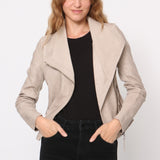 Blouson simili cuir col revers bord coté S6571