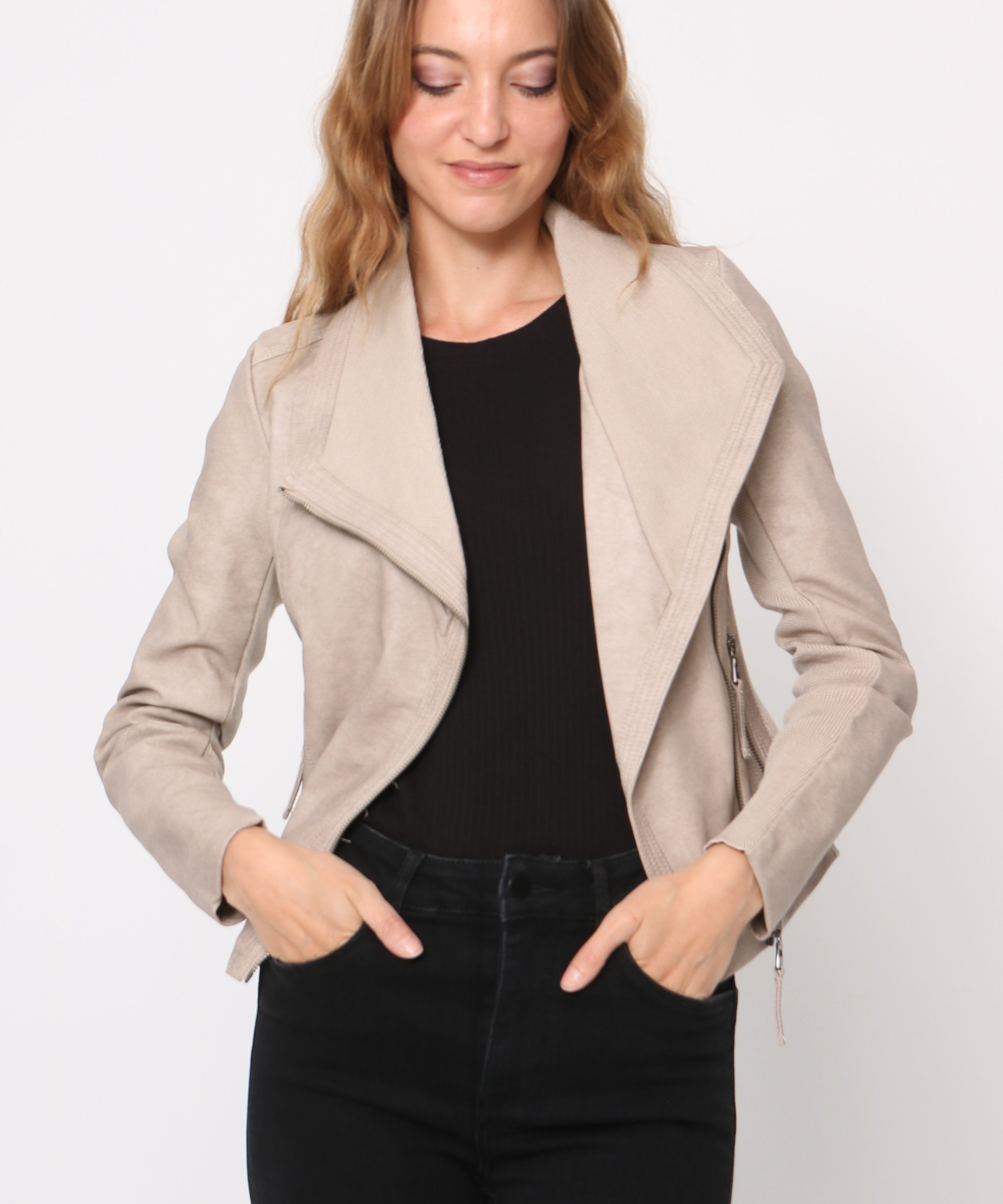 Blouson simili cuir col revers bord coté S6571