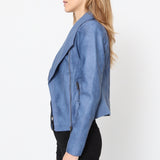 Blouson simili cuir col revers bord coté S6571