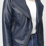 Blouson simili cuir col revers bord coté S6571
