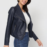 Blouson simili cuir col revers bord coté S6571