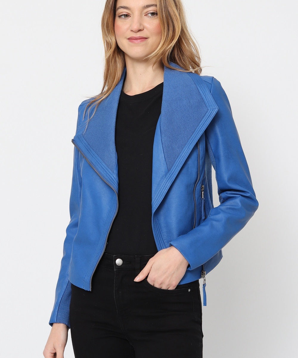 Blouson simili cuir col revers bord coté S6571