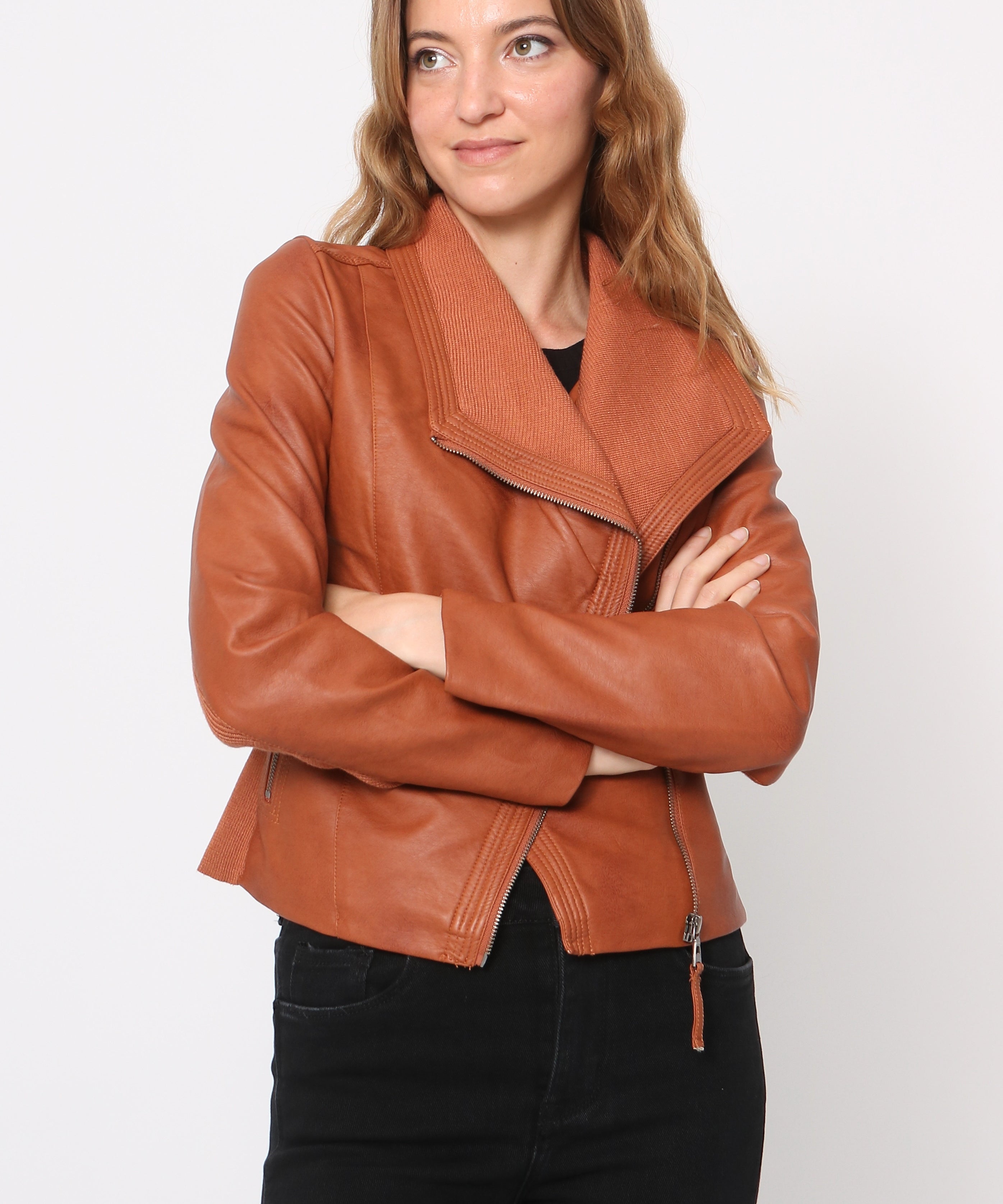 Blouson simili cuir col revers bord coté S6571
