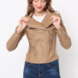 Blouson simili cuir col revers bord coté S6571
