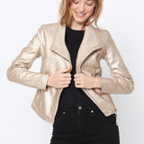 Blouson simili cuir col revers bord coté S6571