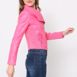 Blouson simili cuir col revers bord coté S6571
