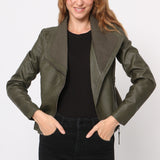 Blouson simili cuir col revers bord coté S6571