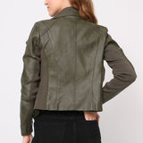 Blouson simili cuir col revers bord coté S6571