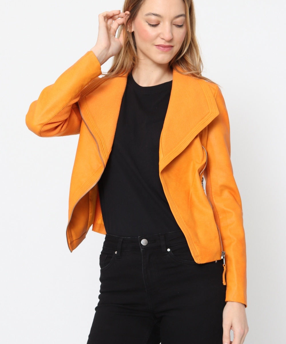 Blouson simili cuir col revers bord coté S6571