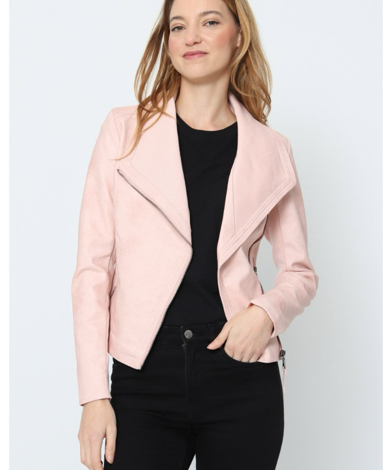 Blouson simili cuir col revers bord coté S6571