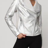 Blouson simili cuir col revers bord coté S6571