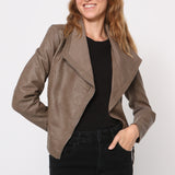 Blouson simili cuir col revers bord coté S6571