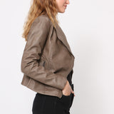 Blouson simili cuir col revers bord coté S6571