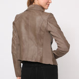 Blouson simili cuir col revers bord coté S6571
