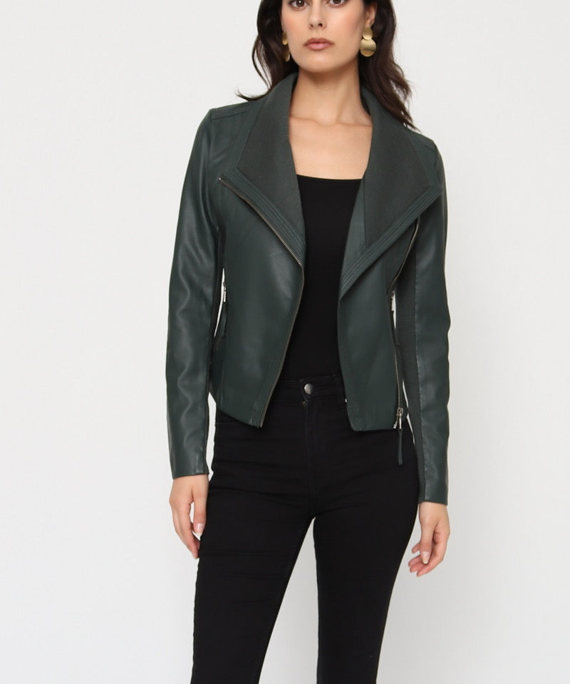 Blouson simili cuir col revers bord coté S6571