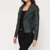 Blouson simili cuir col revers bord coté S6571