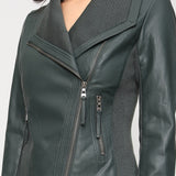 Blouson simili cuir col revers bord coté S6571