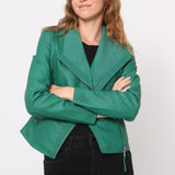Blouson simili cuir col revers bord coté S6571