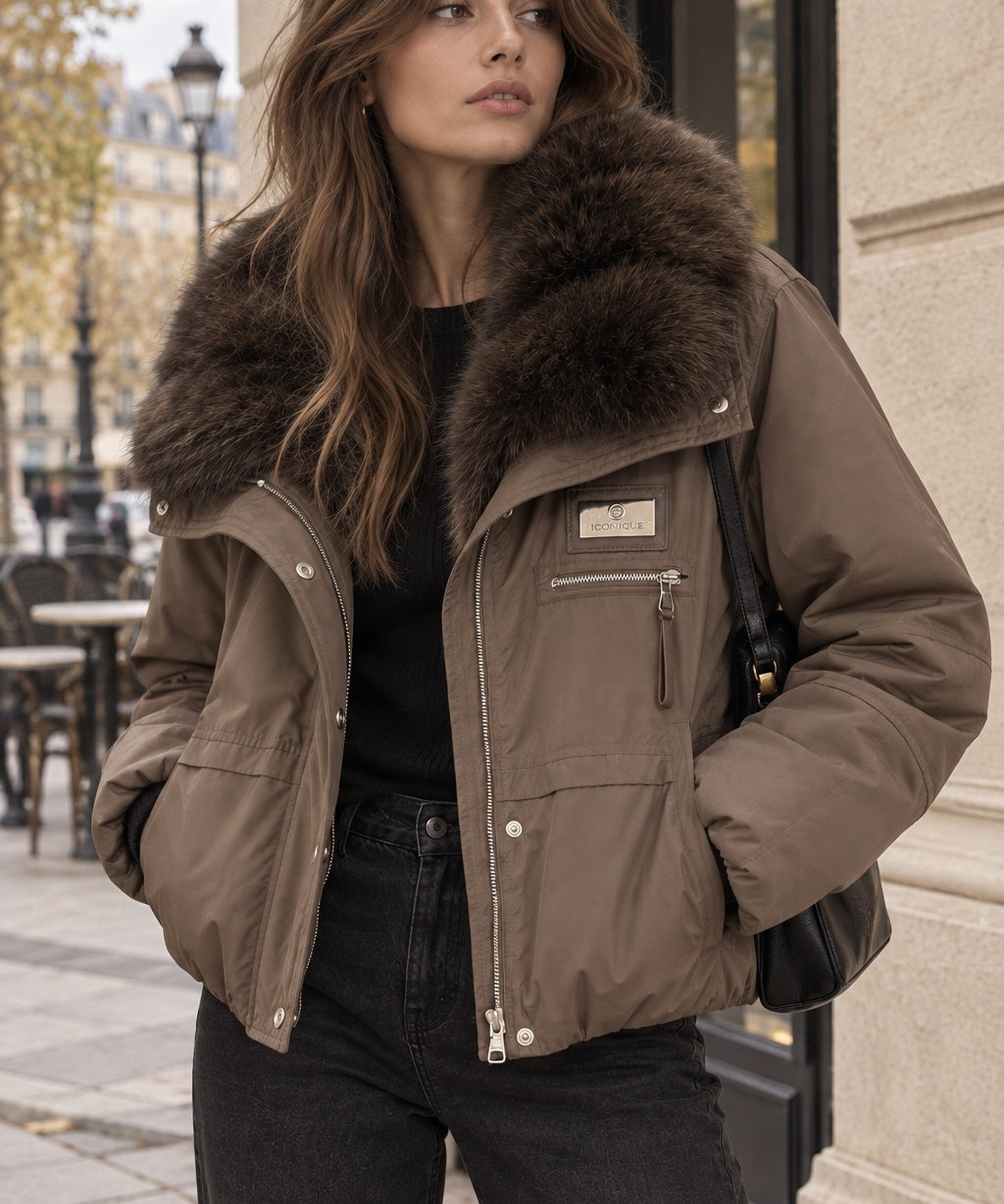 Veste matelassée col effet fourrure