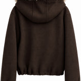Veste courte à capuche bordée de fausse fourrure