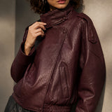 Veste simili cuir col montant