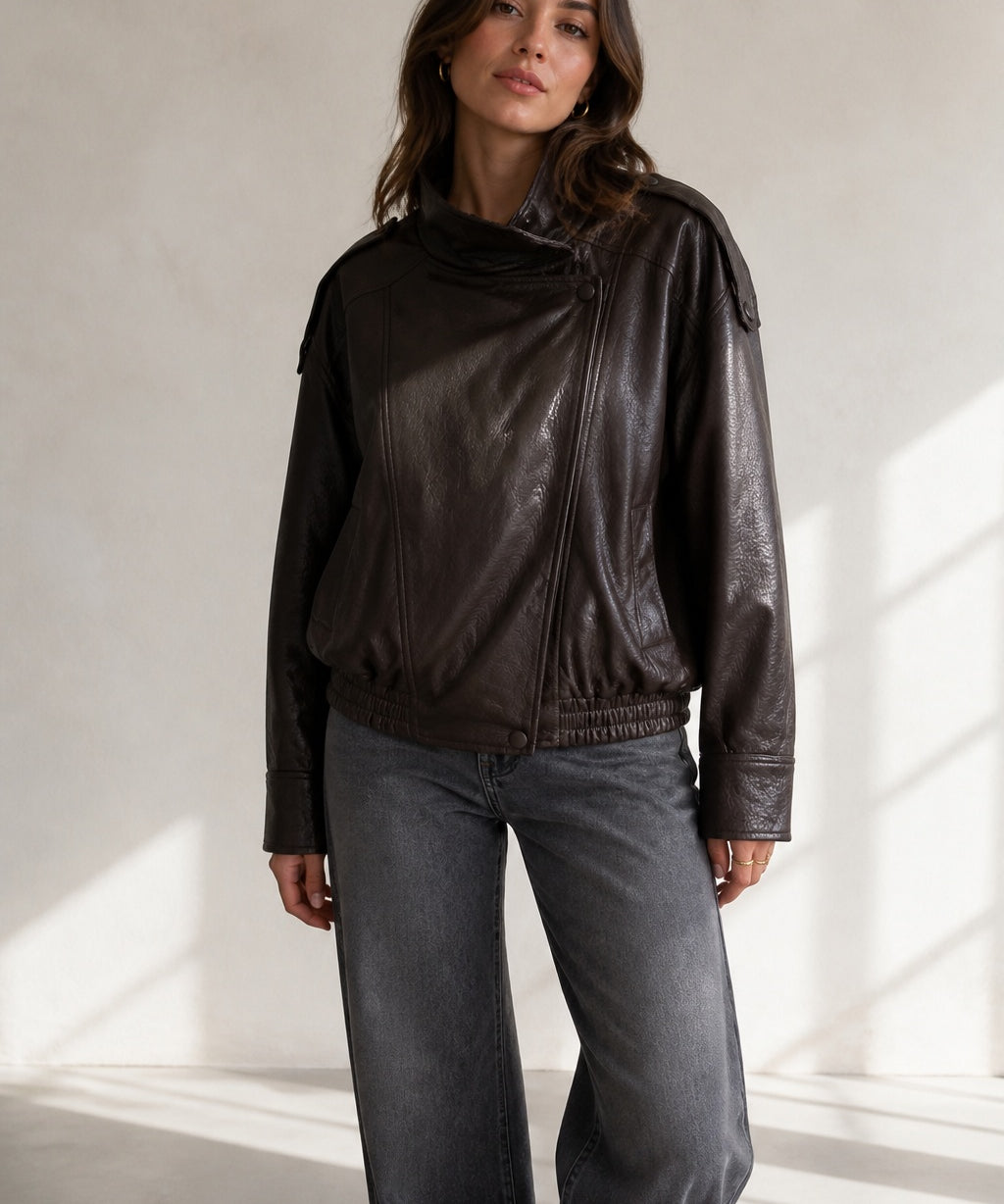 Veste simili cuir col montant