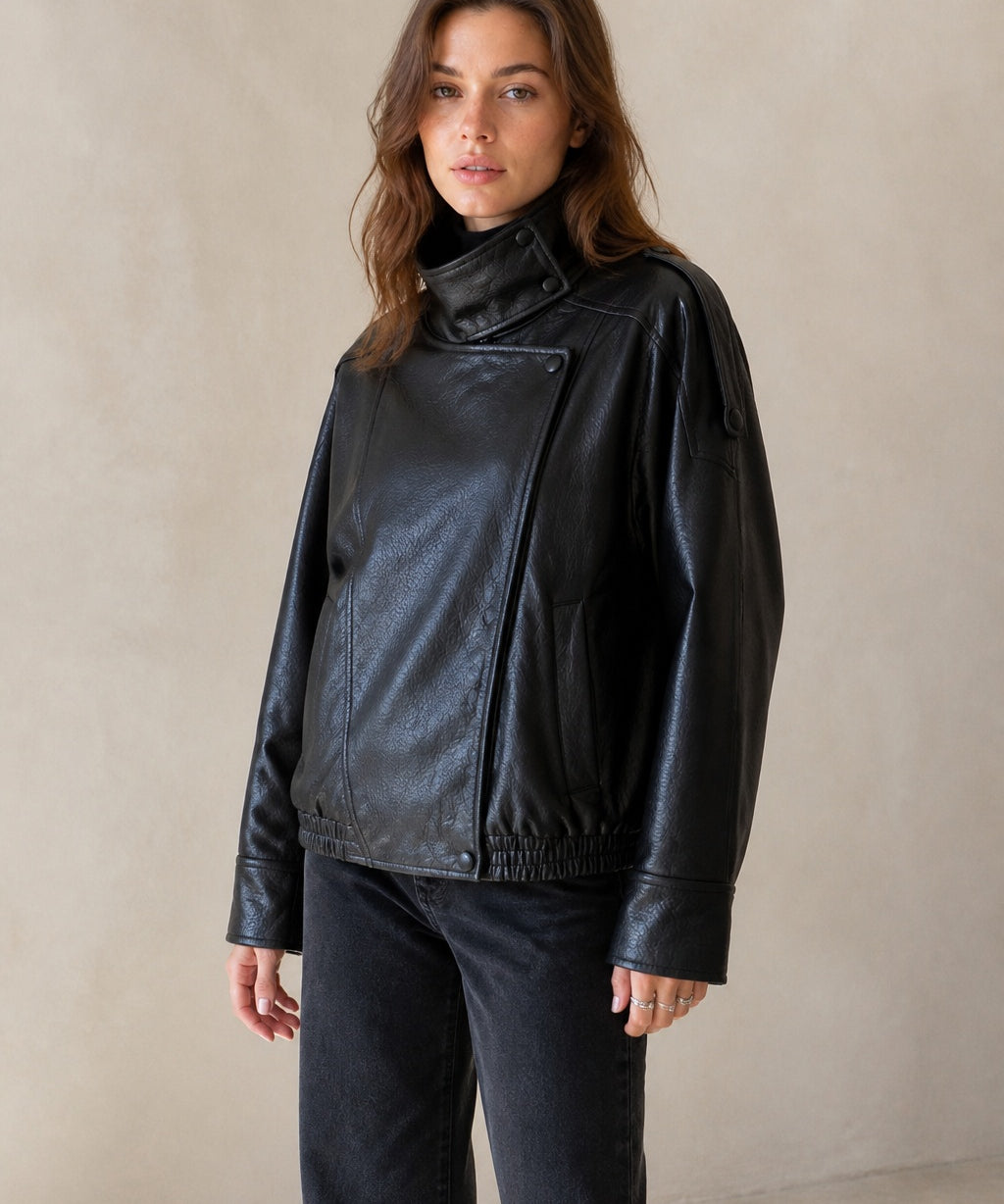 Veste simili cuir col montant