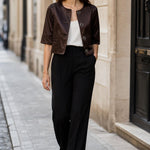 Veste courte satinee Celiane couleur Choco - Softy Paris