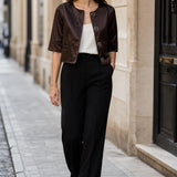Veste courte satinee Celiane couleur Choco - Softy Paris