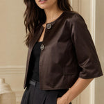 Veste courte satinee Celiane couleur Choco - Softy Paris