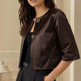 Veste courte satinee Celiane couleur Choco - Softy Paris