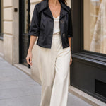 Veste courte satinee Celiane couleur Noir - Softy Paris