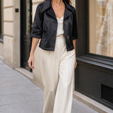 Veste courte satinee Celiane couleur Noir - Softy Paris