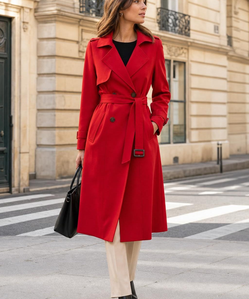 Trench mi-saison Arielle couleur Rouge - Softy Paris
