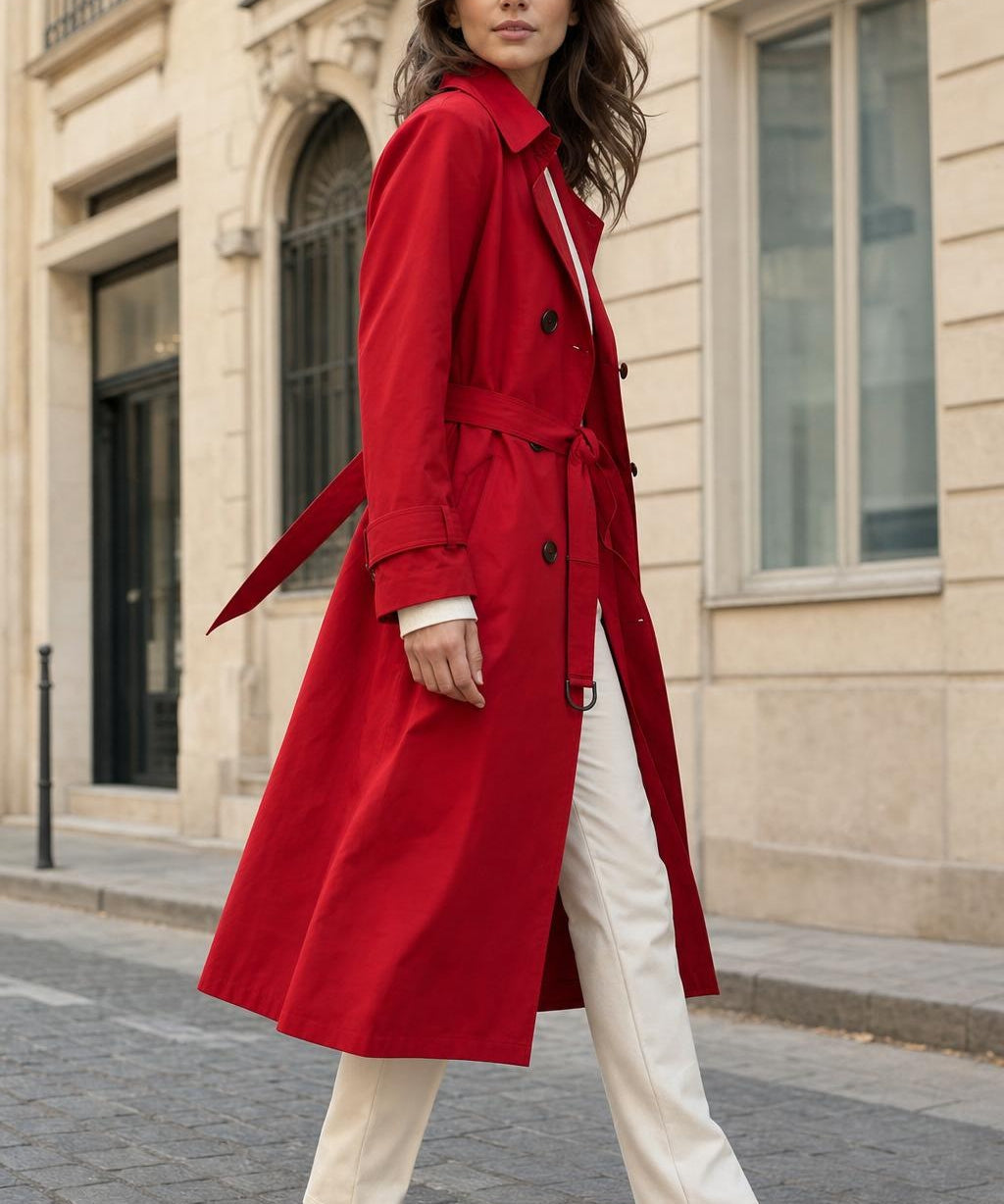 Trench mi-saison Arielle couleur Rouge - Softy Paris